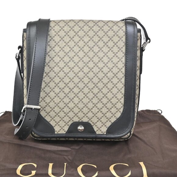 GUCCI Logo Diamante Shoulder Crossbody Bag PVC Leather Black Brown SHW - Picture 2 of 16